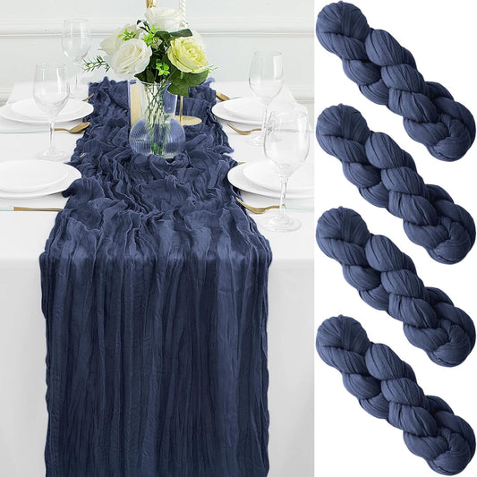 4Pack Navy Blue Table Runner 10FT Cheesecloth Table Runner 35x120Inch Long Boho Cheese Cloth Table Runners Rustic Gauze Table Runners for Party Wedding Bridal Shower Baby Shower Decorations