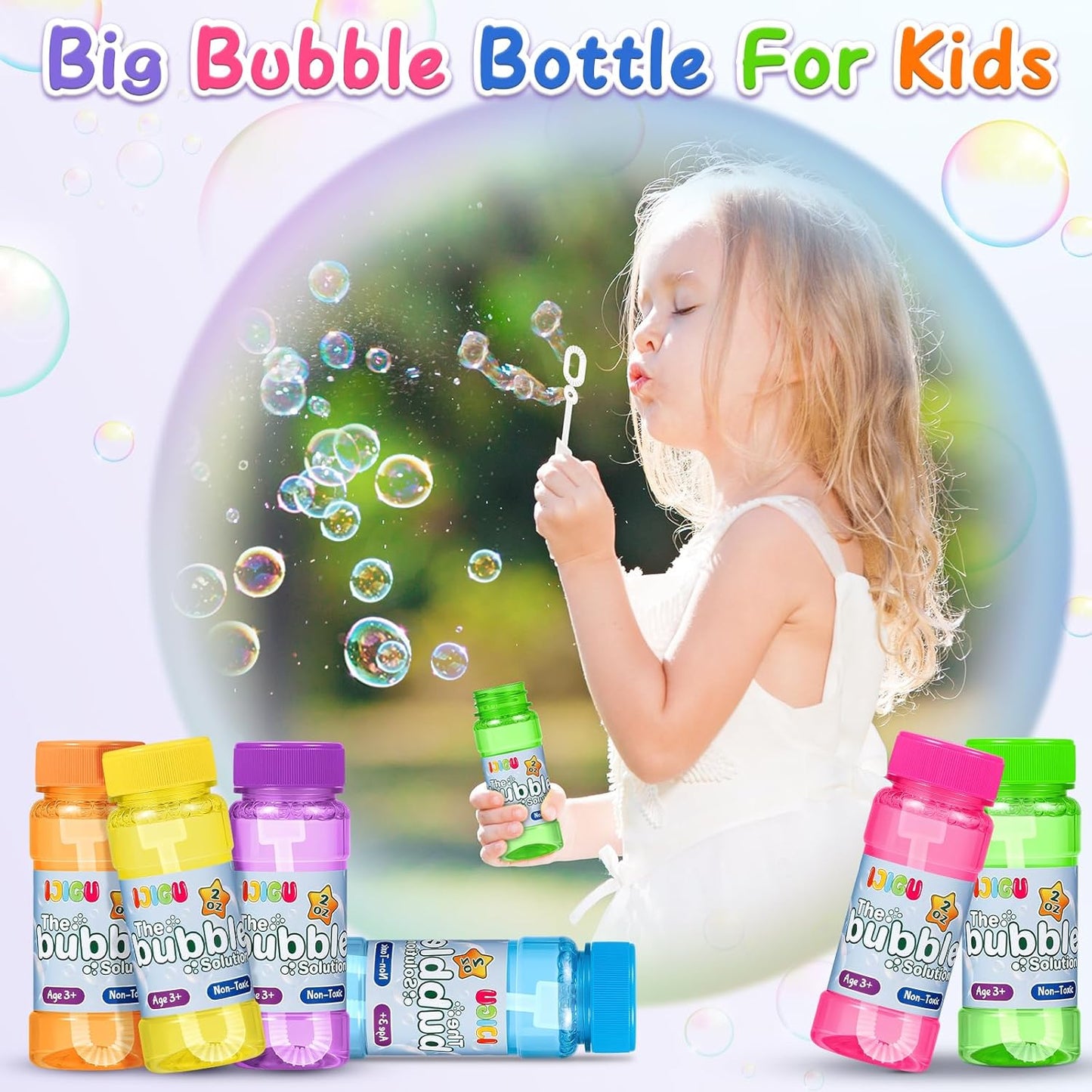 Bubble Bottles 36 Pack (2oz), Bubbles for Kids, Bubble Solution with Bulk Wands in 6 Colors as Party Favors for Toddlers 1-3, Summer Outdoor Toy Gift for Boys & Girls