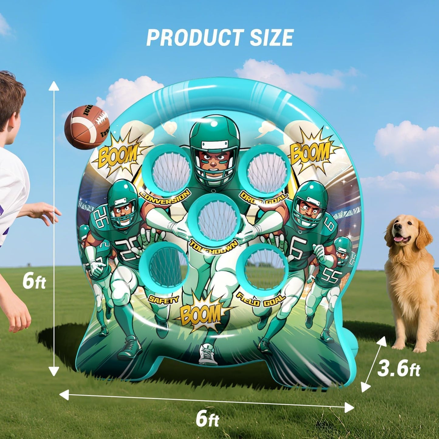 Kids Football Target Toss Game with Junior Size Football - Inflatable Throwing Target Toy - Fun Sports Carnival Party Game - Outdoor Game for Kids