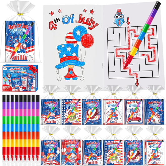 ZMLM 24 Coloring Books for Kids Party Favors: Bulk 24 Crayons Mini Coloring Books for Kids Ages 4-8 Birthday Goodie Bags Stuffers Toddlers Return Gifts Classroom Prizes Teacher Crafts (4th of July)