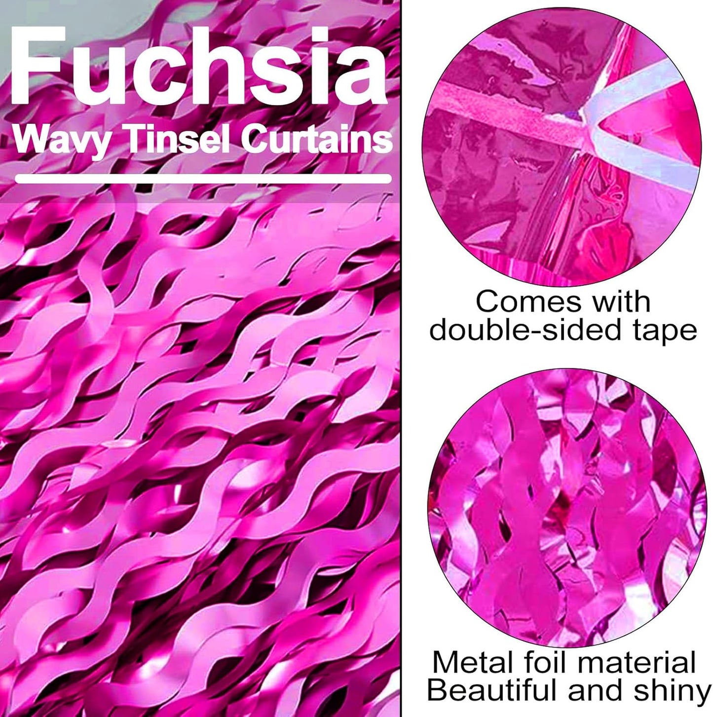 4 Pack Rose Red Fringe Curtain Backdrop 3.2Ft x 8.2Ft Metallic Tinsel Foil Fringe Streamers Background for Photo Booth Mother's Day, Easter, Carnival, Birthday, Wedding Party Decoration