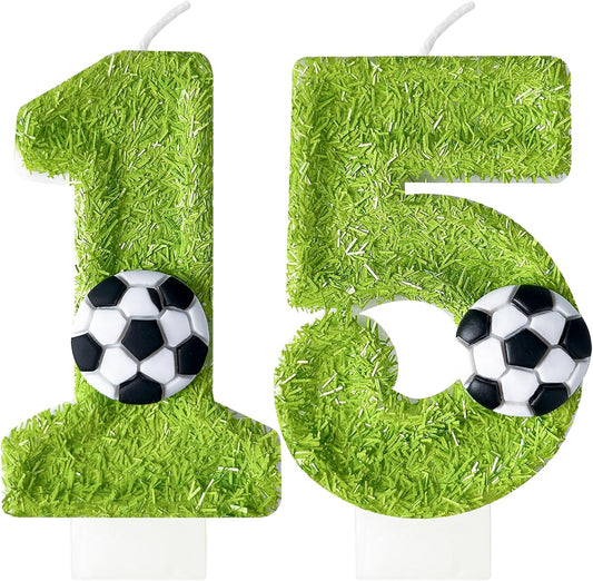 Birthday Candles Numbers，Soccer Birthday Decorations，Suitable for Girl and boy Cake Toppers, Wedding Cakes, Anniversaries, Party Celebrations, Birthday Decorations (Number 15)