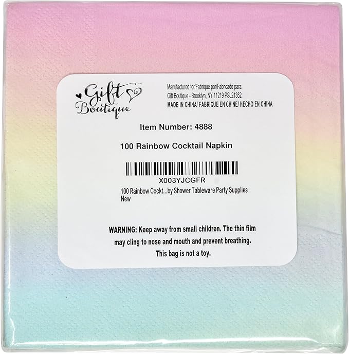 Gift Boutique 100 Count Pastel Rainbow Cocktail Beverage Napkins Disposable Paper Ombre Dessert Napkin for Summer Spring Birthday Party Supplies