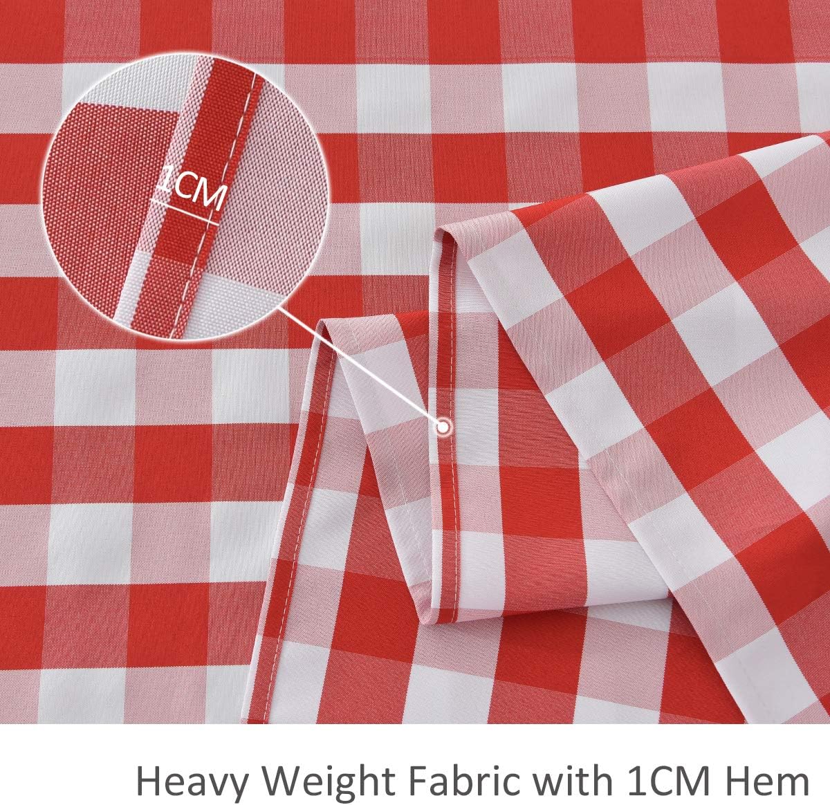 maxmill Checkered Rectangle Tablecloth Water Resistance Wrinkle Free Spillproof Heavy Weight Gingham Plaid Table Cloth for Buffet Banquet Parties Event Holiday Dinner, 60 x 84 Inch Red and White