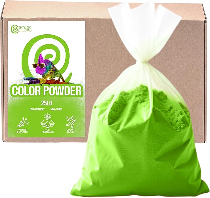 Holi Color Powder Bulk by Chameleon Colors - Green - 25 lbs. Pure, Authentic Fun - Perfect for a Color Run, 5k, Festival, Party or any Other Event You Want to Make Colorful.