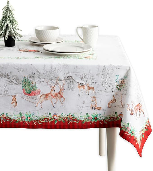 Maison d' Hermine Table Cloth Rectangle Table 100% Cotton 60 x 120 Inches Fall Tablecloth Reusable Everyday Use for Thanksgiving Christmas Decorations Dining Farmhouse Party (Christmas Tradition)