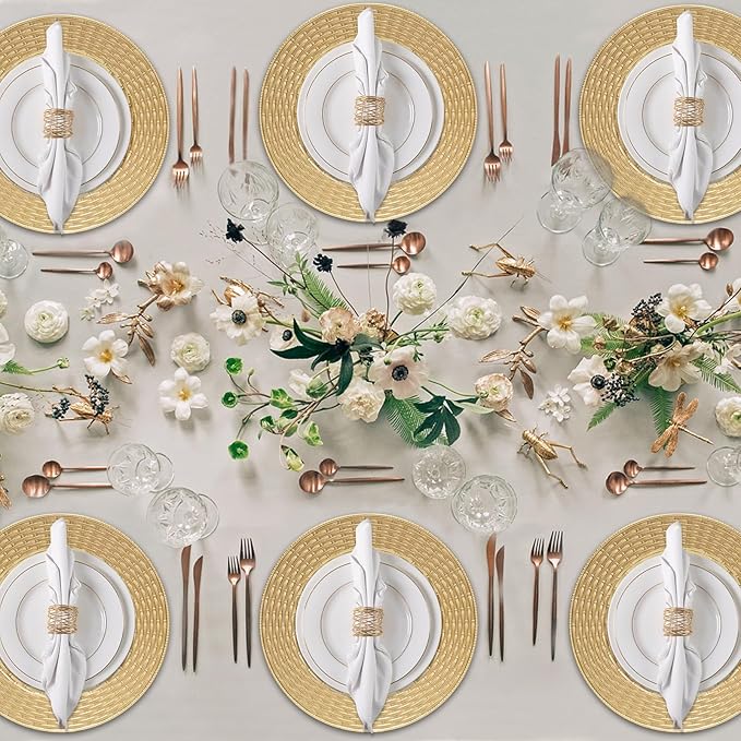 MAONAME 13" Gold Charger Plates Set of 12, Table Chargers for Dinner Plates, Faux Rattan Plastic Plate Chargers, Round Charger for Table Setting, Wedding Decor