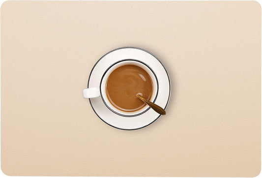 Wipeable Placemats Leather Table Mats Waterproof Heat-Resistant Easy to Clean for Dining Table Set Kitchen Table (6, Buff)