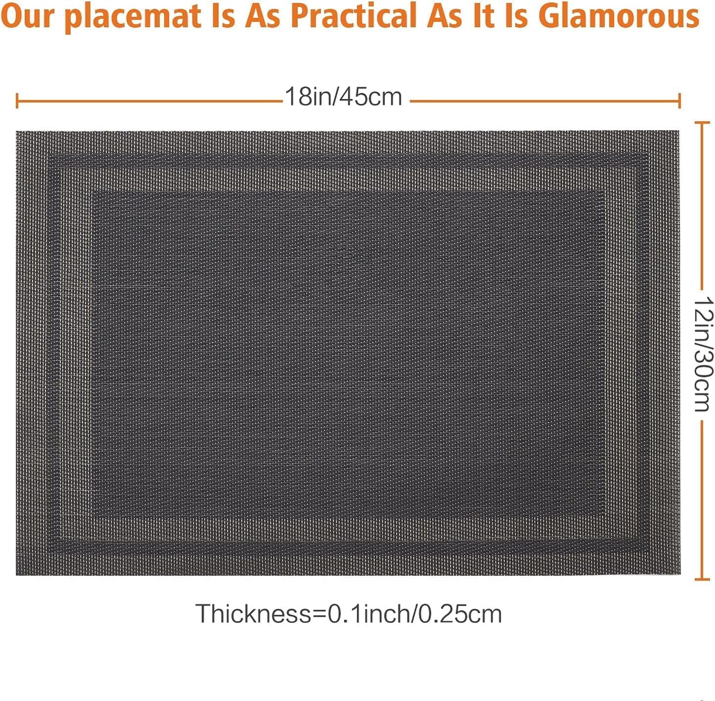 Placemats Set of 6,Washable,Heat and Stain Resistant Indoor/Outdoor Place mats,Vinyl Woven Non Slip Table Mats for Restaurant Table Protection,PVC Placemats(Black Gold,6PCS)