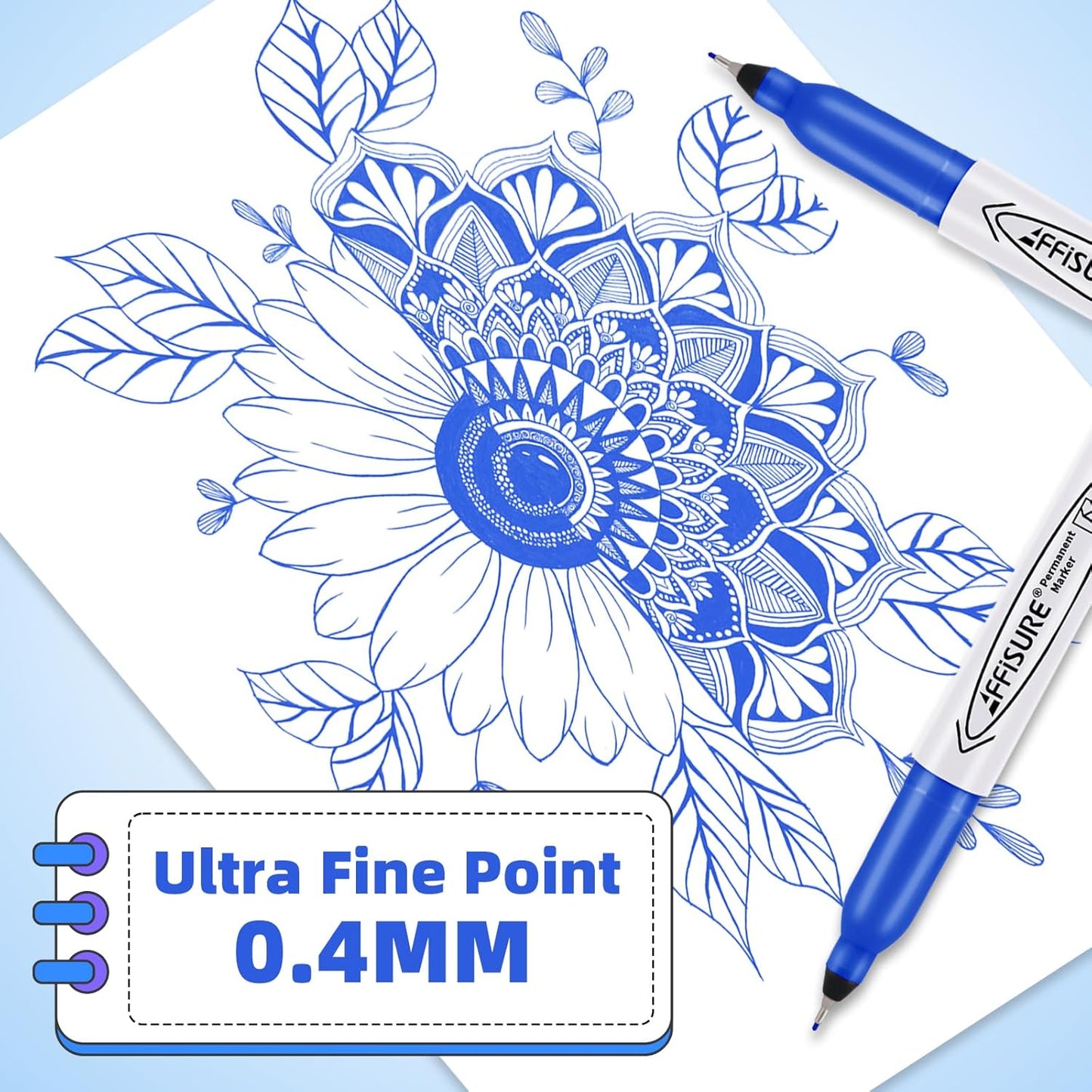 Blue Ultra Fine Point Permanent Markers, 18 Pack, 0.4 mm, Precision Extra Fine Tip for Detailed Writing, Art, Crafts & Labeling on Paper, Plastic, Glass, Metal, Waterproof, Fade-Resistant Ink