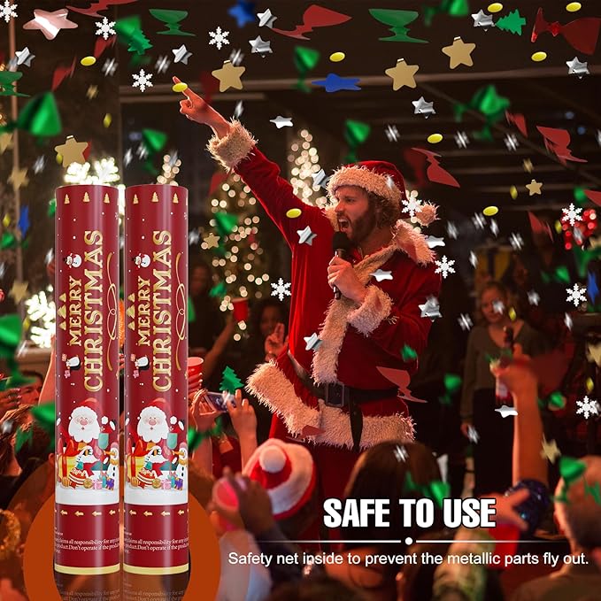 Christmas Confetti Cannon Party Poppers Shooters WORKKEEP Confetti Popper Blaster(4 pack) Xmas Confetti Poppers Compressed Air Popper for Christmas Eve, Christmas Party Decorations Birthday Xmas