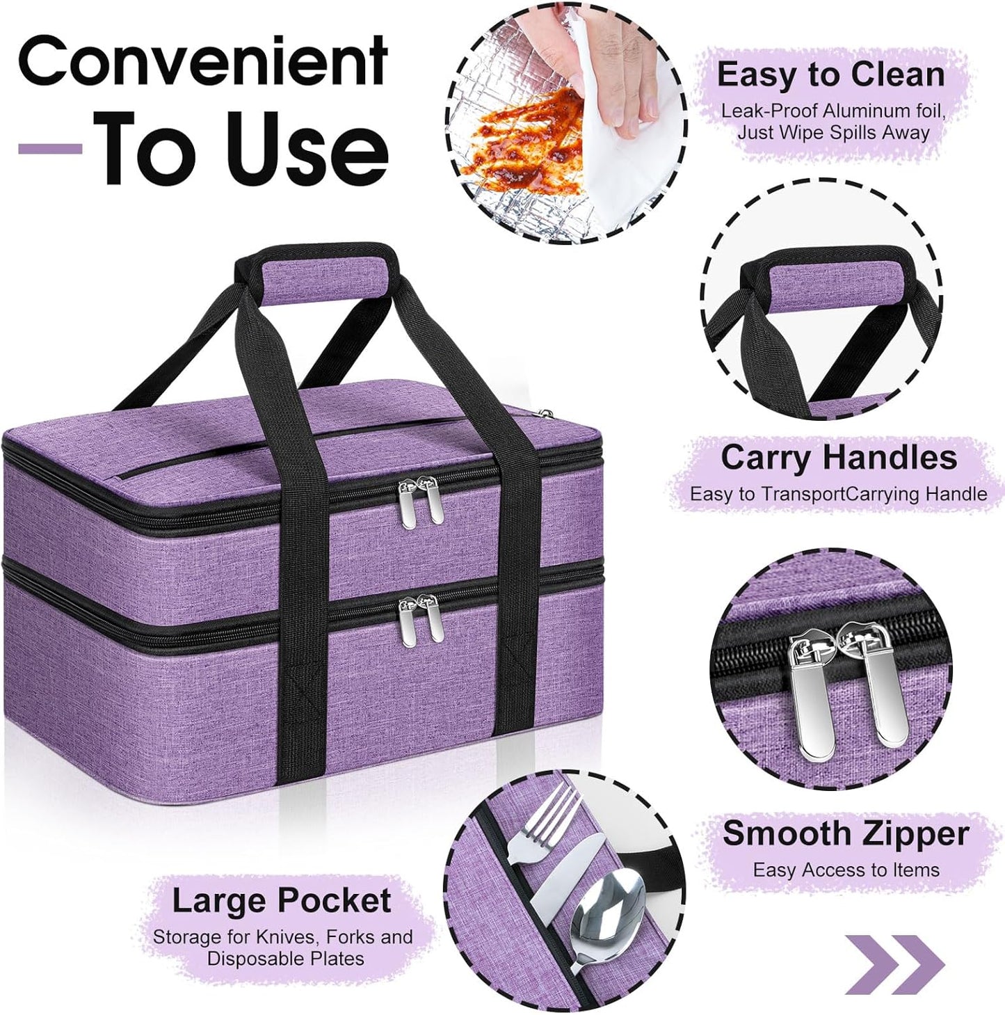 Double Insulated Casserole Carrier, Portable Casserole Carrier for Hot or Cold Food Lunch Tote Warmer or Cooler Bag, Lasagna Lunch Bag for Potluck Parties- Fits 9" x 13" Baking Dish-Purple