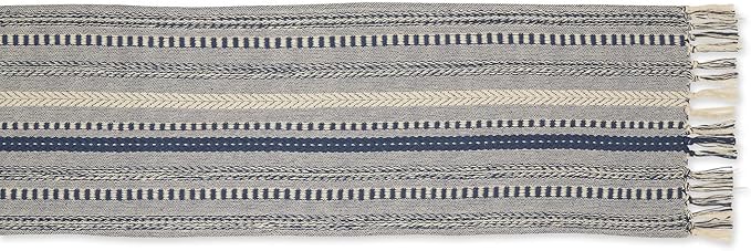 DII Farmhouse Braided Stripe Table Runner Collection, 15x72 (15x77, Fringe Included), French Blue