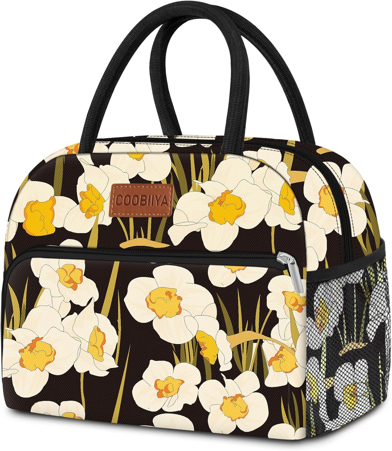 Coobiiya Lunch Bag Women, Daffodil Lunch Bag for Women Adult, Small Leakproof Cute Lunch Box Tote Large Capacity Reusable Insulated Cooler Lunch Container for Work/Office