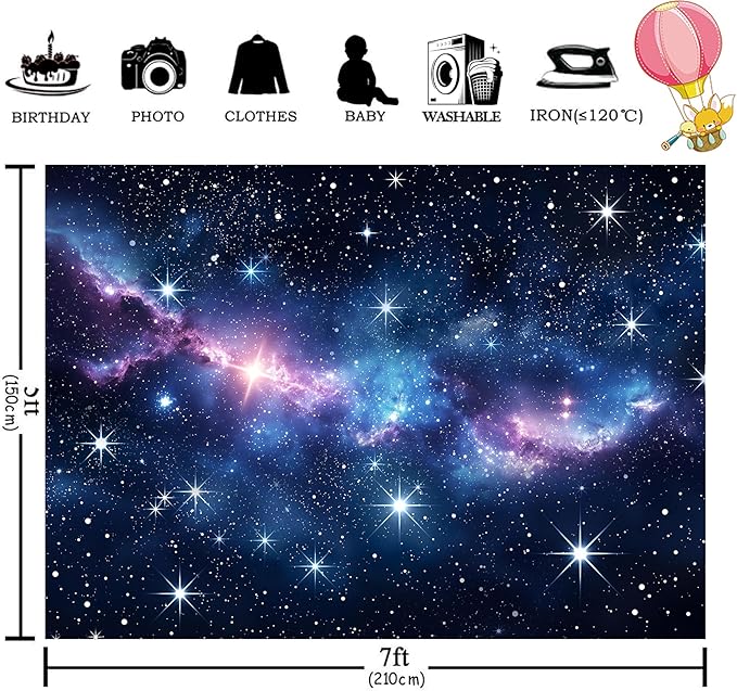 Homewelle Galaxy Starry Stars Sky Backdrop 7Wx5H Feet Polyester Fabric Navy Blue Outer Space Universe Nebula Clouds Fantasy Planet Boys Kids Decoration Cosmic Photography Background Photo Shoot Props