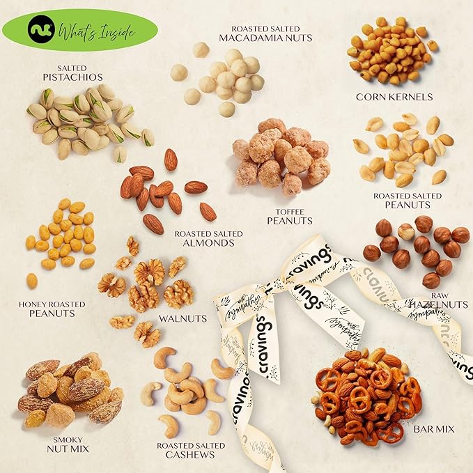NUT CRAVINGS Gourmet Collection - Sympathy Condolence, Nuts Gift Basket with Sympathy Ribbon + Greeting Card in Reusable Wooden Tray (12 Assortments) Food Platter Healthy Snack Care Package