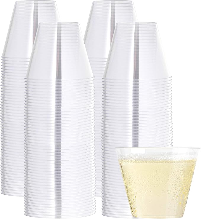 PLASTICPRO 9 oz Disposable Plastic Party Cups,Old fashioned Designed Tumblers, 200 Count, Crystal Clear