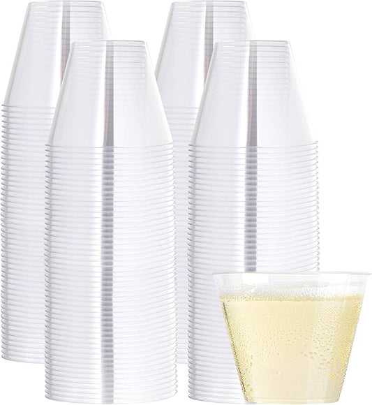 PLASTICPRO 9 oz Disposable Plastic Party Cups,Old fashioned Designed Tumblers, 200 Count, Crystal Clear