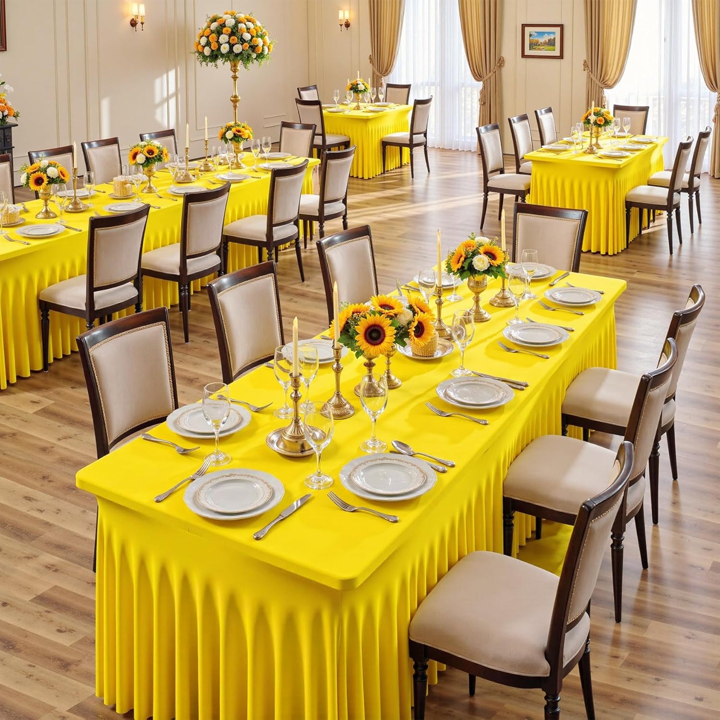 6pk Yellow Spandex Tablecloths 6ft for Rectangle Tables, Wrinkle Free Classy Table Skirt Stretchy Fitted Table Cloths Covers 6 Foot for Weddings Birthday Party Events Banquette Baby Shower