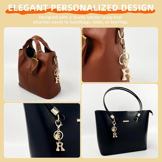 Gold Bubble Heart Initial Bag Charms for Handbags – Cute Initial Letter Keychain for Women, Purse Charms, Gold Gift