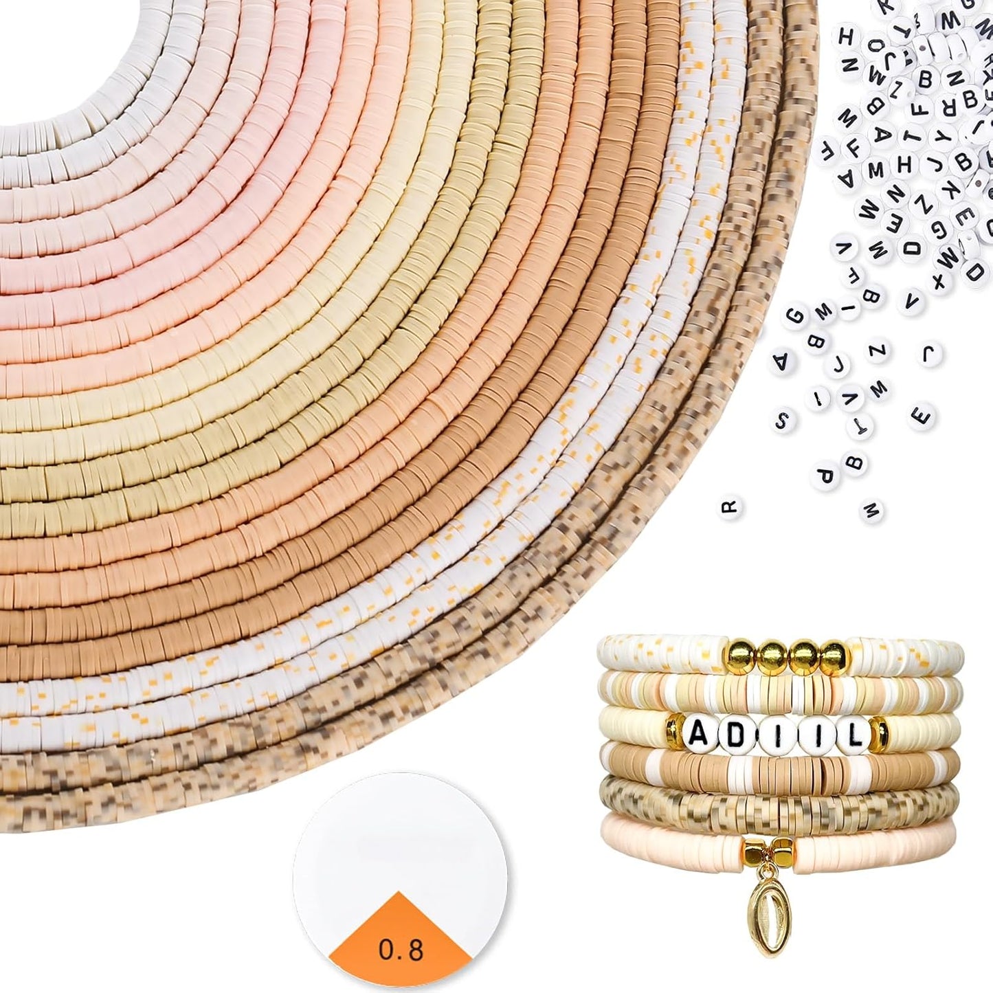 ADIIL 7200pcs Clay Beads Bracelet Making Kit, 6mm Polymer Heishi Beads for Jewelry Making, Friendship Bracelet Kit Birthday Gift for Adults Light Neutral