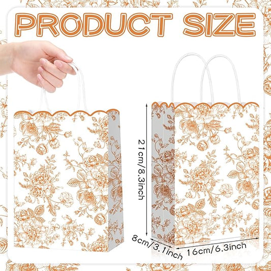 Kolldenn 24 Pcs Fall Floral Gift Bags with Handles Fall Party Favor Candy Treat Goodie Bags Scalloped for Birthday Decoration for Bridal Baby Shower Party Supplies