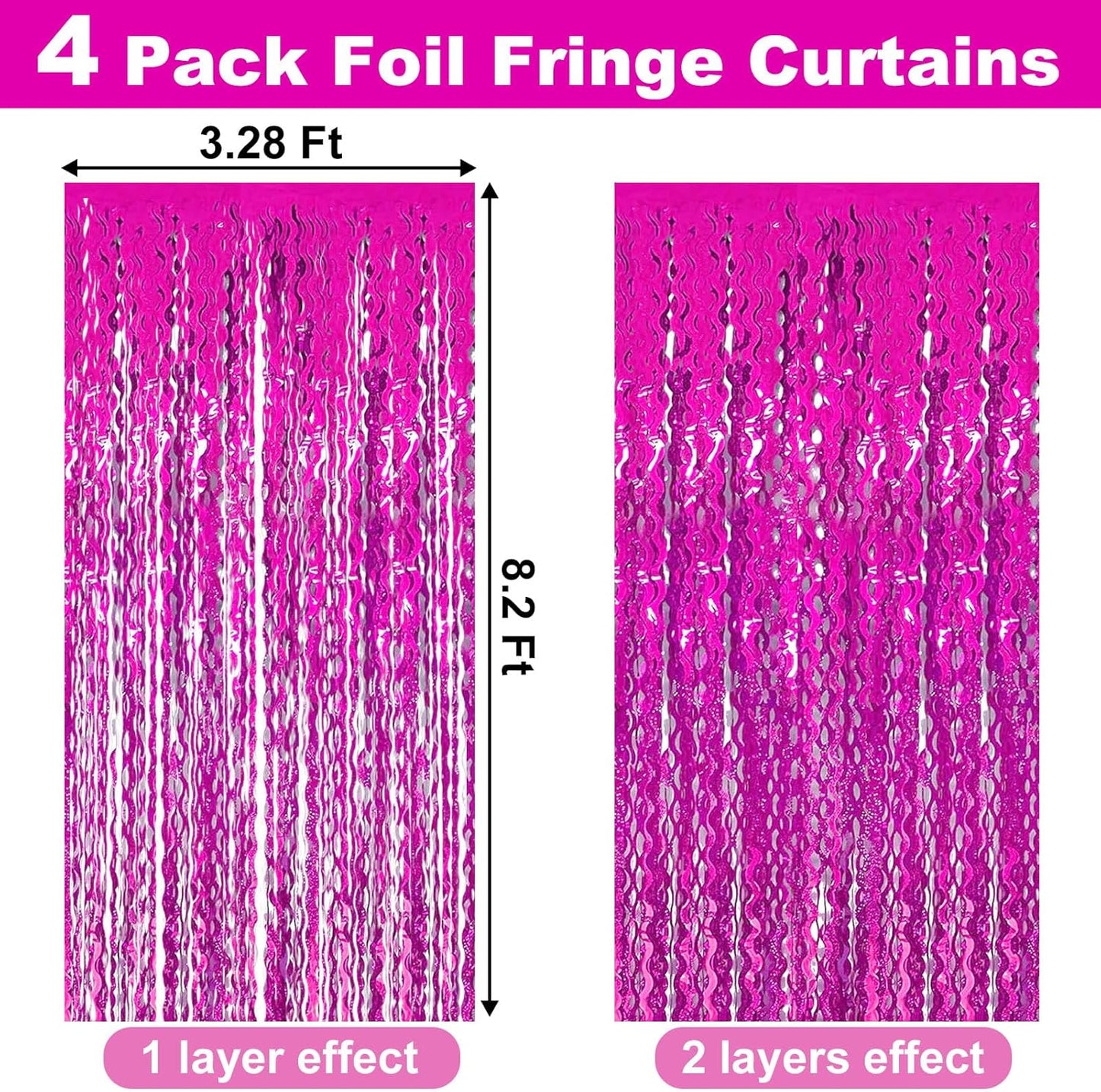 4 Pack Rose Red Fringe Curtain Backdrop 3.2Ft x 8.2Ft Metallic Tinsel Foil Fringe Streamers Background for Photo Booth, Easter, Mother's Day, Bachelorette, Wedding, Birthday Party Decoration