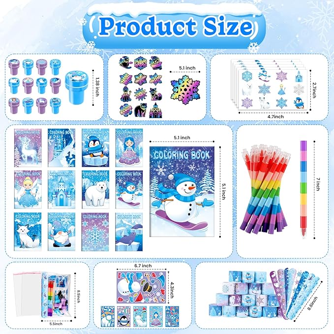 BenLouis 96pcs Frozen Party Favors Set for Kids Winter Snowflake Coloring Book Christmas School Classroom Gift Reward Prize Crafts Bulk for Students Frozen Birthday Goodie Bag Stuffers Supplies