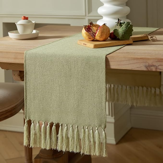 ZeeMart Sage Green Table Runners 36 Inches Long, Burlap Linen Style Rustic Farmhouse Table Runner, Small Short Boho Coffee Table Runner, 13x36 Inches, Light Sage Green