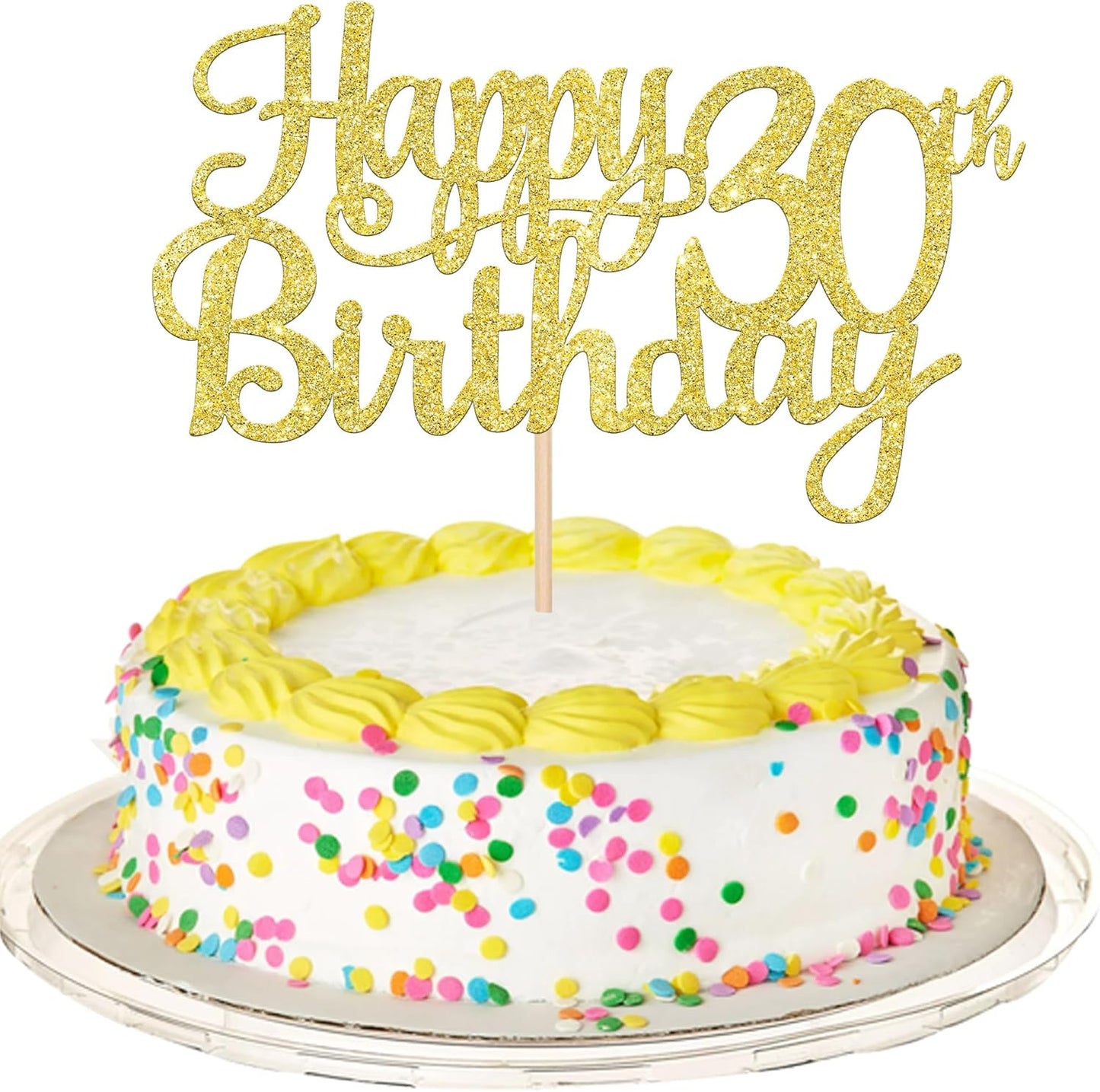 1 PCS Happy 30th Birthday Cake Topper Gold Glitter Cheers to 30 Years Birthday Cake Pick 30 Fabulous Cake Decoration for Happy 30th Birthday Anniversary Party Decorations Supplies