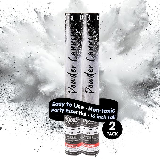Blaise Pyro & Party - White Powder Poppers - Water-Soluble & Colorful Powder Cannons for Gender Reveals, Birthdays, Weddings & Celebrations - Easy to Use for Memorable Photos - 16-Inch, 2-Pack