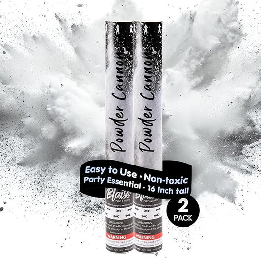 Blaise Pyro & Party - White Powder Poppers - Water-Soluble & Colorful Powder Cannons for Gender Reveals, Birthdays, Weddings & Celebrations - Easy to Use for Memorable Photos - 16-Inch, 2-Pack