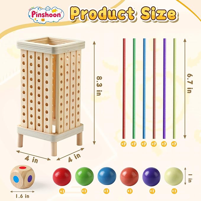 Pinshoon Montessori Game Wooden Board Game, Multiplayer for Kids 4-8, Math Educational, Fine Motor Skill Toy for Girls Boys, Classic Fun Games for Age 3 4 5 6 7 8 Girls Boys Gifts (Regular)