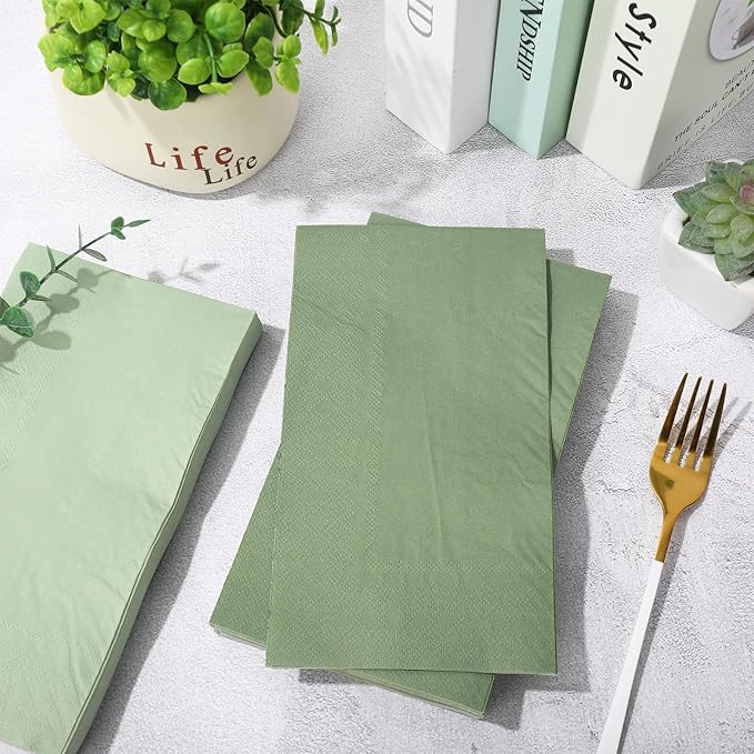 Whaline 150Pcs Sage Green Guest Paper Napkins 3 Colors Disposable Guest Hand Towel Napkins Multi-colored Bathroom Napkins for Home Party Table Decor
