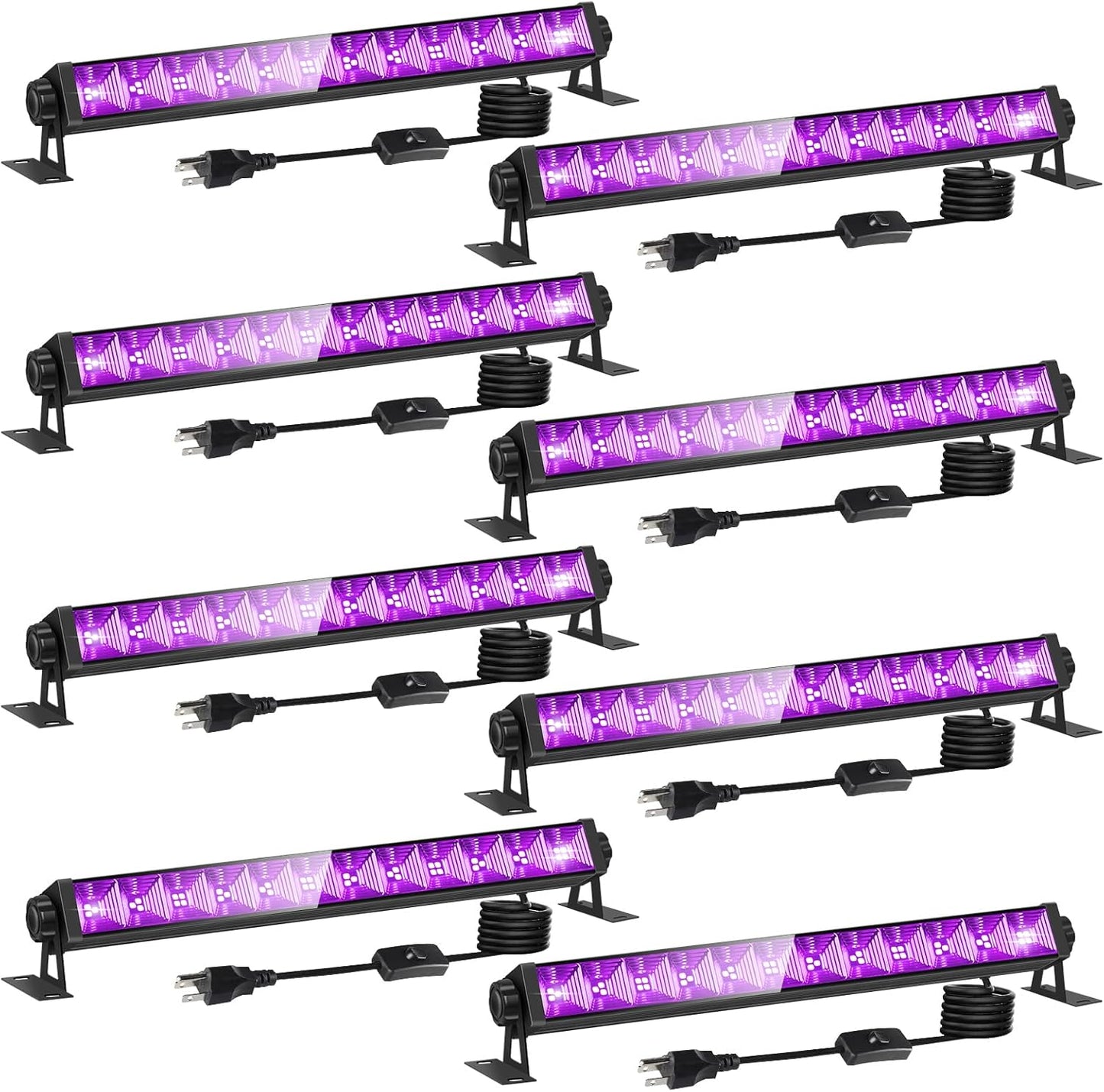 8 Pack 40W LED Black Light Bar, Black Lights Light Up 4000ft² with Switch+Plug+6ft Cord, for Glow Party Supply, Halloween, Bedroom, Body Paint, Fluorescent Party