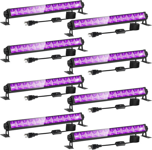 8 Pack 40W LED Black Light Bar, Black Lights Light Up 4000ft² with Switch+Plug+6ft Cord, for Glow Party Supply, Halloween, Bedroom, Body Paint, Fluorescent Party