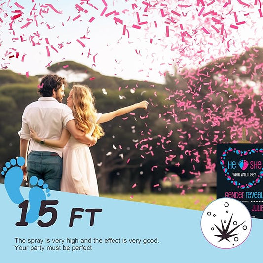 POPUPARTY 2 Pack Gender Reveal Confetti Cannon | 1 Pink & 1 Blue - Biodegradable Confetti Party Supplies Poppers, Ideal for Baby Boy or Girl Gender Reveal Decoration