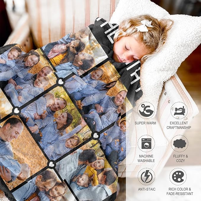 Mothers Day Blanket Gifts for Mom,Custom Blanket with Picture Text Personalized Photo Throw Blanket Customized New Moms Gift from Daughter Son Husband, Birthday Gift for Wife Grandma Grandmother Women