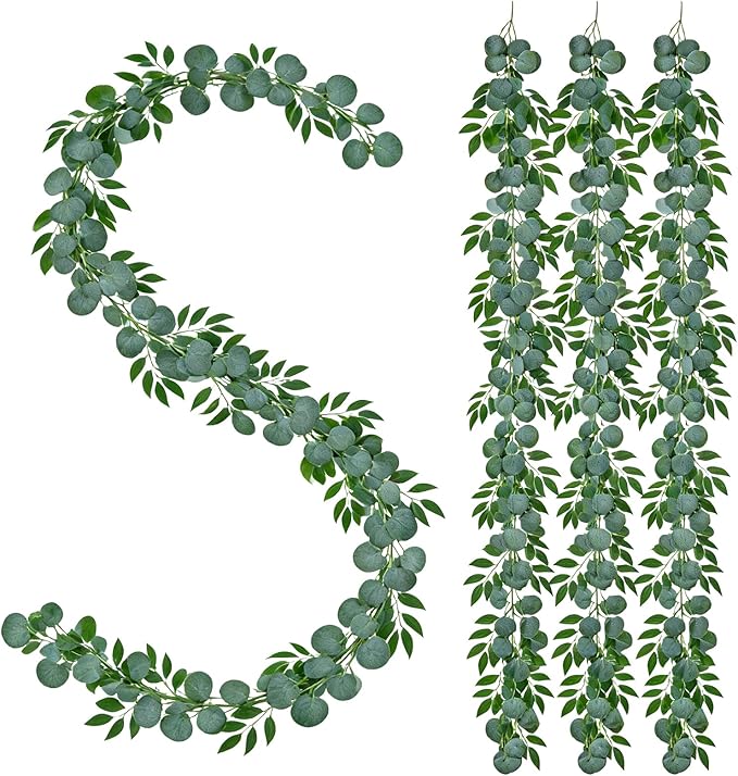 Greentime 4 Pack Artificial Eucalyptus Garland Plant Faux Eucalyptus Leaves Hanging Vines Greenery Garland for Wedding Backdrop Home Indoor Outdoor Table Arch Wall Decoration