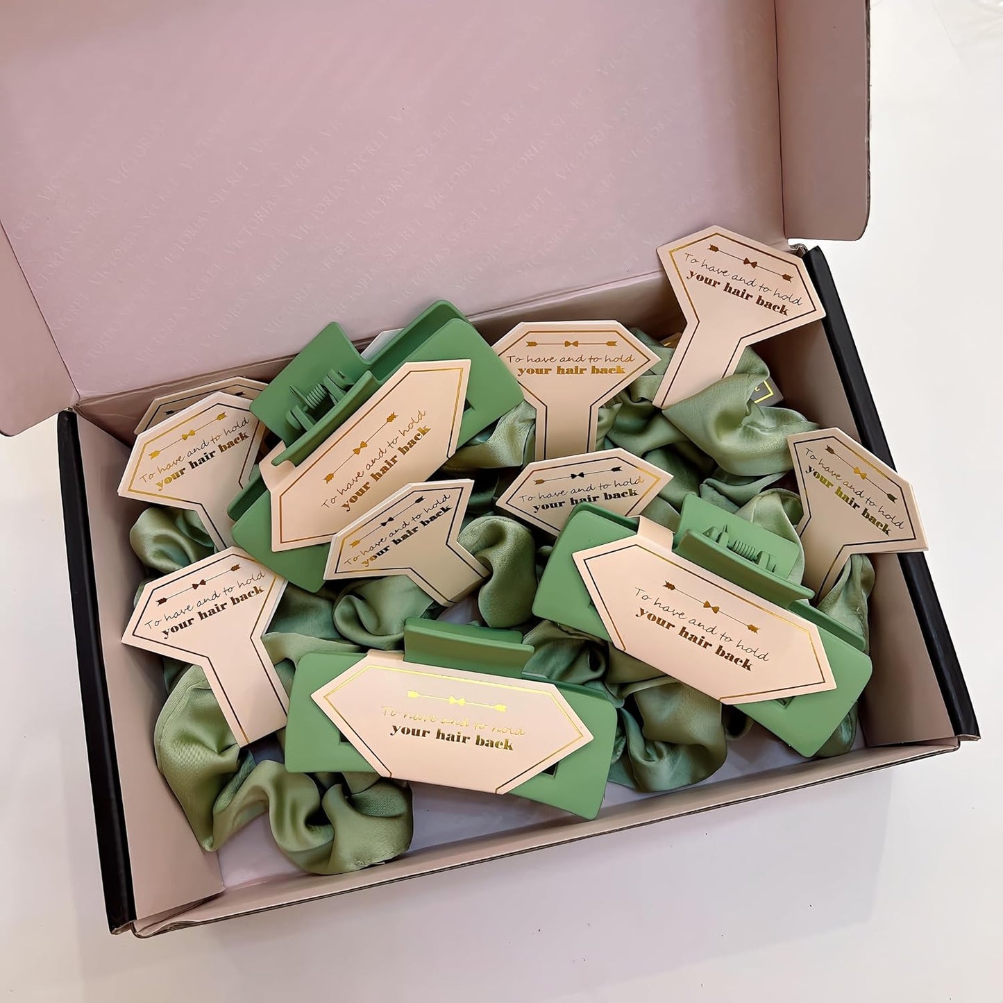 Bridesmaid Scrunchies Proposal Gifts Bachelorette Hair Claws Clips Girls heart sunglasses for Wedding Party Favors (White&sage green)