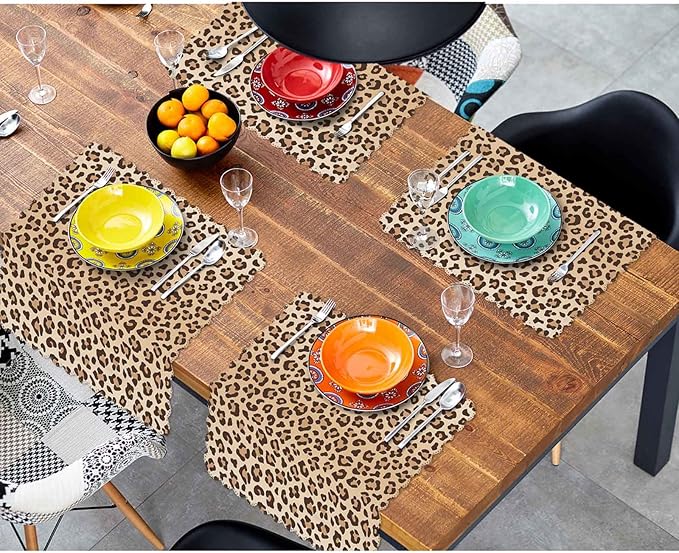 Yibeas Leopard Cloth Napkins Set of 4 Soft Animal Leopard Print Pattern Polyester Dinner Napkin for Family Restaurant Weddings Parties 18 x 18 inch