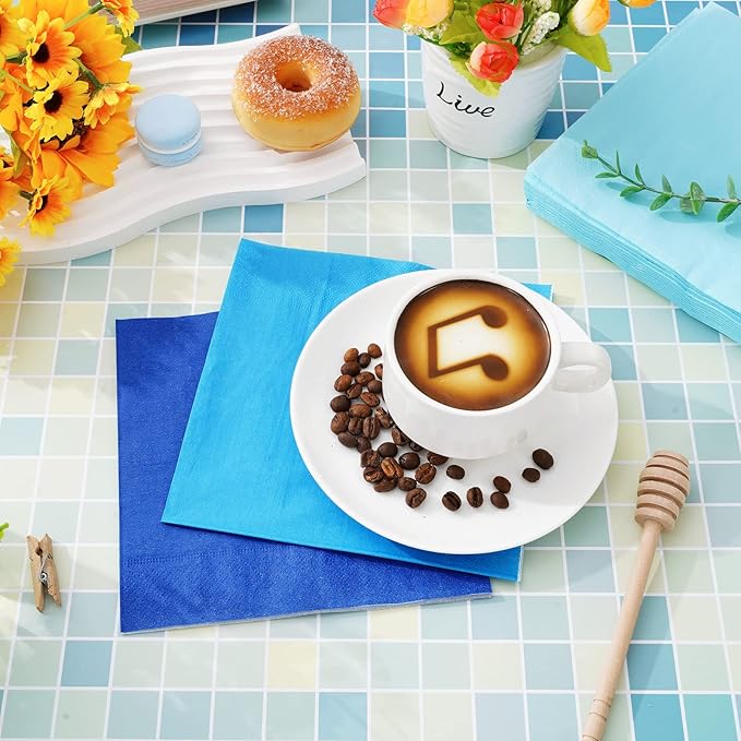 Whaline 150 Pack Blue Paper Napkins 6.5 x 6.5 Inch 3 Colors Luncheon Napkins Blue Theme Disposable Paper Napkins Dinner Napkins for Winter Party Celebration Supplies Table Decorations