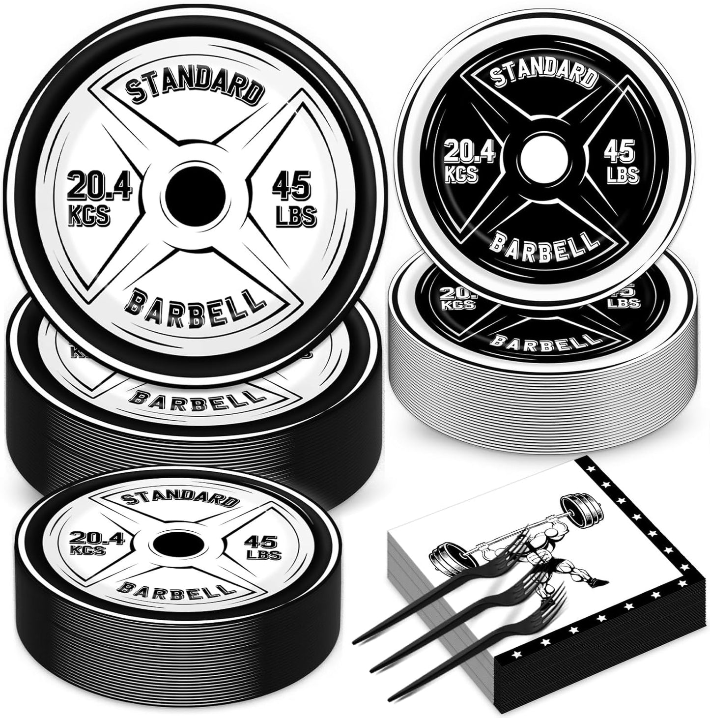 50 Guests Gym Birthday Party Supplies Decoration Bodybuilder Plates and Napkins Forks Weightlifting Tableware Barbell Birthday Party Paper Plates for Gym Lovers and Weight Lifters 200PCS