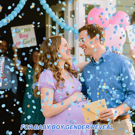 4 Pack Gender Reveal Confetti Cannon, 12 in Blue Round Shaped Paper Party Poppers Cannons, Confetti Poppers For Baby Boy Gender Reveal Baby Showers (Round, Blue)