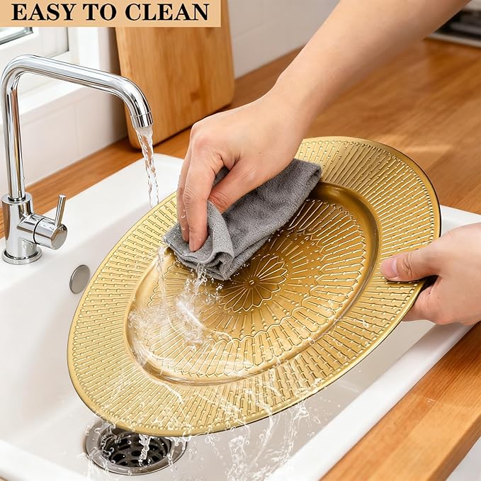 DEAYOU 12 Pack Gold Charger Plate, 13 Inch Beaded Chargers for Dinner Plates, Plastic Reusable Round Charger Platters for Wedding, Table Setting, Serving, Party, Decoration, Event, Holiday