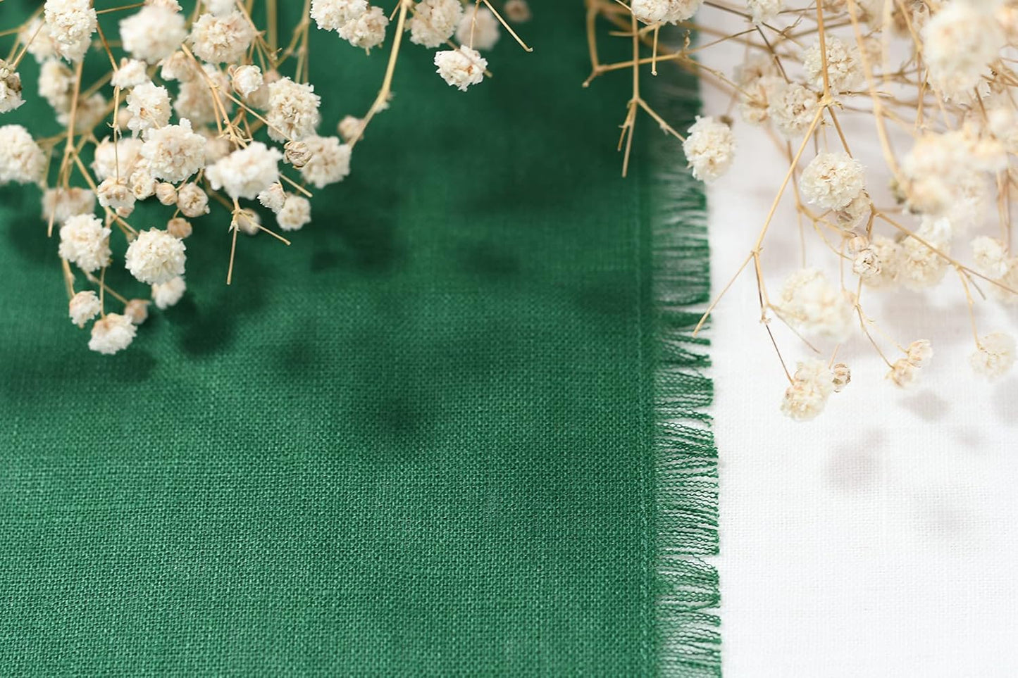 Christmas Table Runner with Fringe- 14x90 Inch Green, 100% Pure Linen Christmas Runner for Table, Green Table Runner for Winter – Machine Washable, Handmade