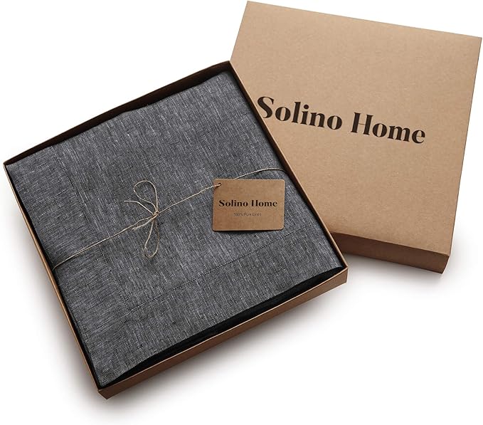 Solino Home Linen Tablecloth 60 x 156 Inch - 100% Pure Linen Charcoal Grey Table Cloth for Rectangular Tables - Athena, Machine Washable Cloth Tablecloth for Spring