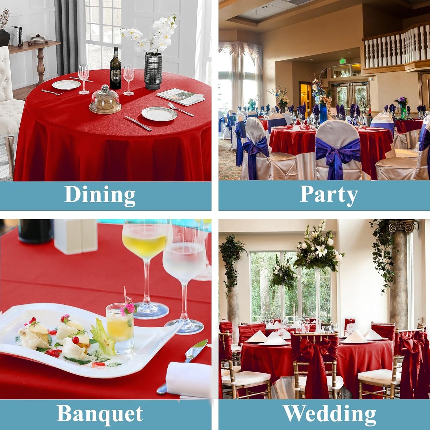 VidaFete Tablecloth 6 Pack 120inch Round Table Cloth Polyester, Stain Wrinkle Resistant Polyester Dining Table Cover for Kitchen Dinning Party Wedding Round Tabletop Buffet Decoration(Red)