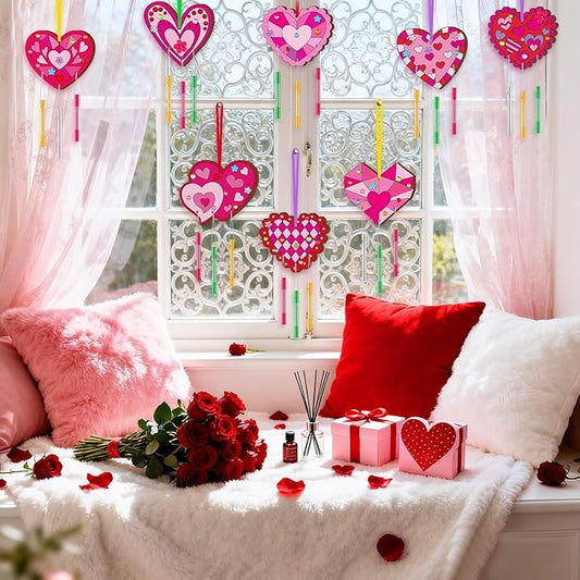 JellyArch 30 Pack Mother's Day Heart Wind Chime Making Kit for Adults Make Your Own Wind Chime DIY Wooden Ornaments Crafts for Activity Birthday Decoration