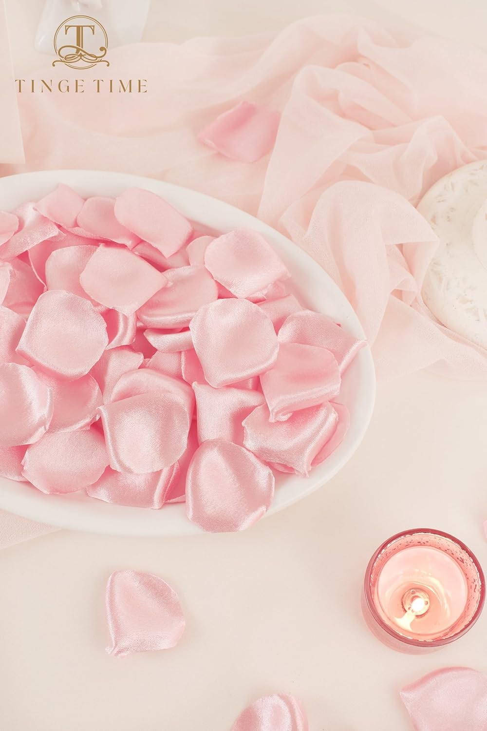 TINGE TIME 300pcs Silk Rose Petals Blush Pink Heart Flower Petals for Wedding Flower Girl Basket Aisle Scatter Dinner Table Centerpieces Party Confetti Bridal Shower Romantic Night Decoration